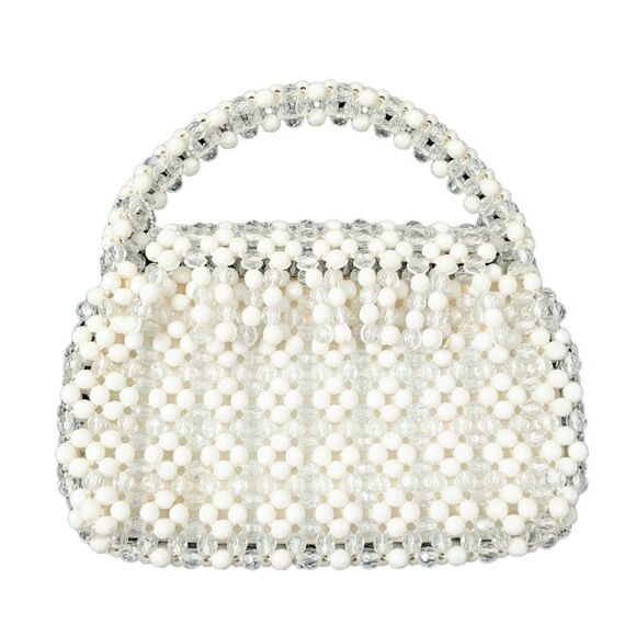 VINTAGE Clear Beaded Fringe Flap Handbag - Picture 1 of 7
